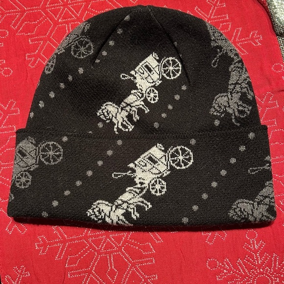 Coach Black signature wool beanie winter hat logo designer - Picture 1 of 3